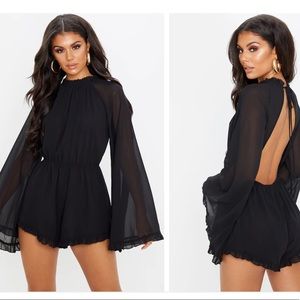 Black backless chiffon play suit romper